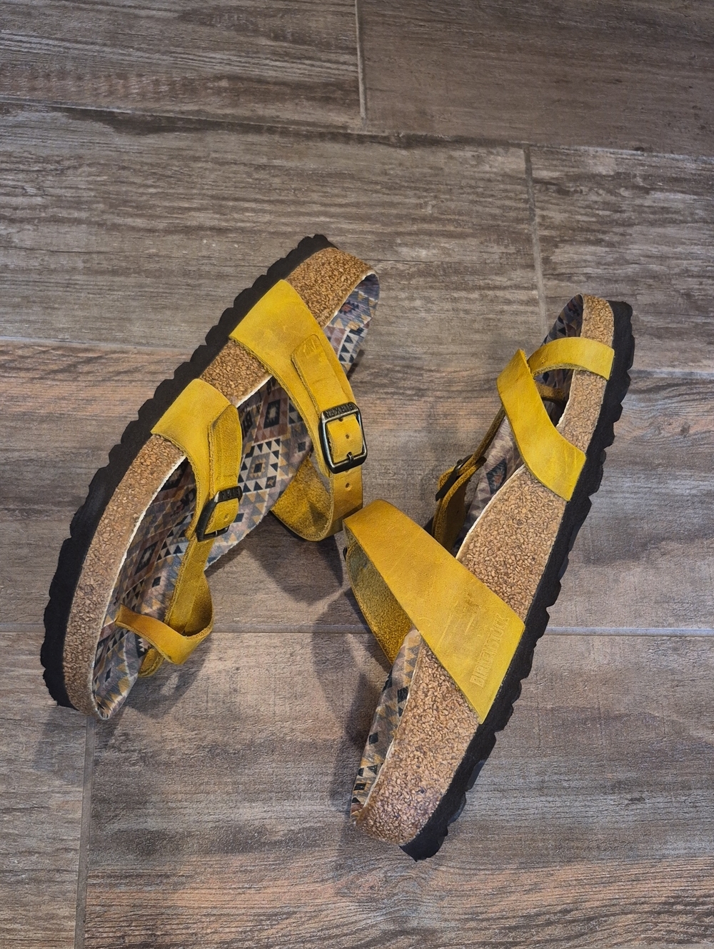 Birkenstock Mayari Oiled Leather Adjustable Straps Sandals in Mustard Yellow 7.5 - Picture 3 of 10